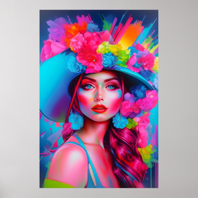 Neon Fantasy Floral Portrait Poster (Vorne)