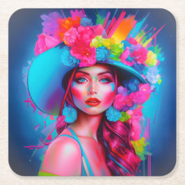 Neon Fantasy Floral Portrait Rechteckiger Pappuntersetzer