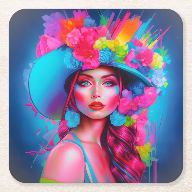 Neon Fantasy Floral Portrait Rechteckiger Pappuntersetzer (Vorderseite)