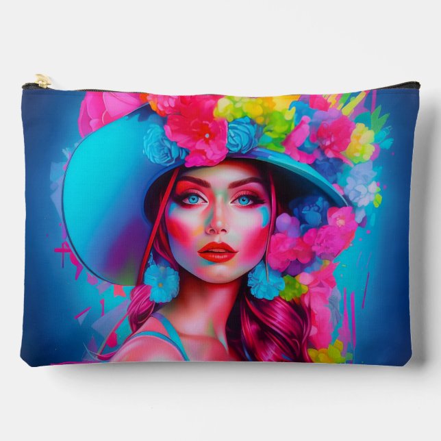Neon Fantasy Floral Portrait Zubehörtasche (Vorderseite)