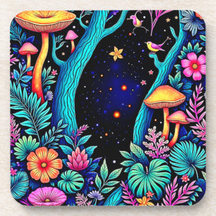 Neon Fantasy Forest Night Glow Design Getränkeuntersetzer