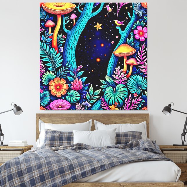 Neon Fantasy Forest Night Glow Design Leinwanddruck (Insitu (Schlafzimmer))