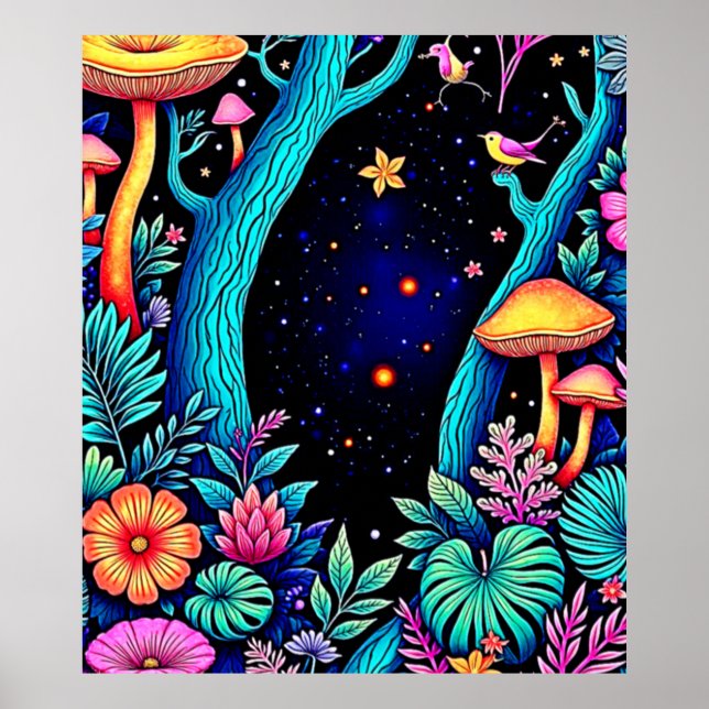 Neon Fantasy Forest Night Glow Design Poster (Vorne)
