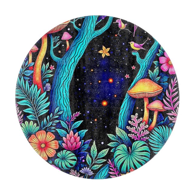 Neon Fantasy Forest Night Glow Design Schneidebrett (Vorderseite)