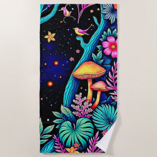 Neon Fantasy Forest Night Glow Design Strandtuch