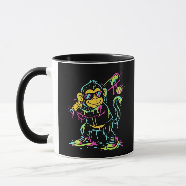 Neon-Farbdrip Baseball-Affe Cooler Schimpanse Kuns Tasse (Links)