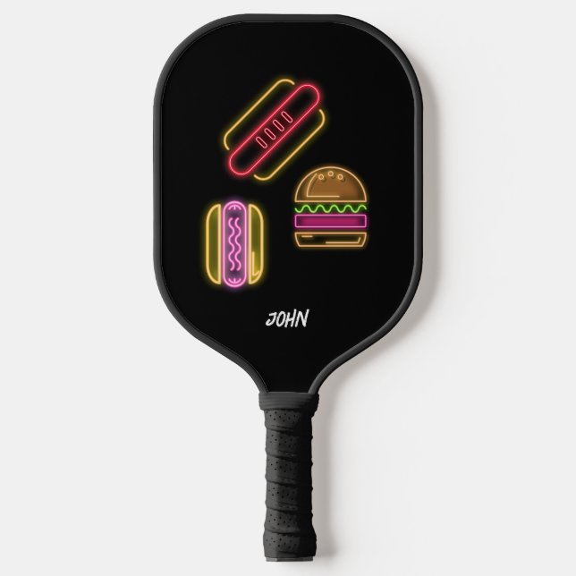 Neon Fast Food Monogram Name Vibrann Pickleball Schläger (Vorderseite)