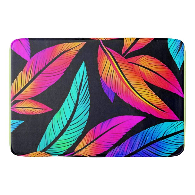 Neon Feather Pattern Die pulsierende Kunst Badematte (Vorderseite)