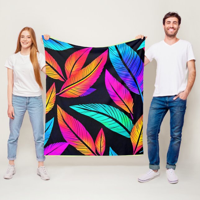 Neon Feather Pattern Die pulsierende Kunst Fleecedecke (Beispiel)