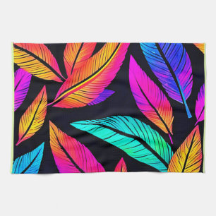 Neon Feather Pattern Die pulsierende Kunst Geschirrtuch