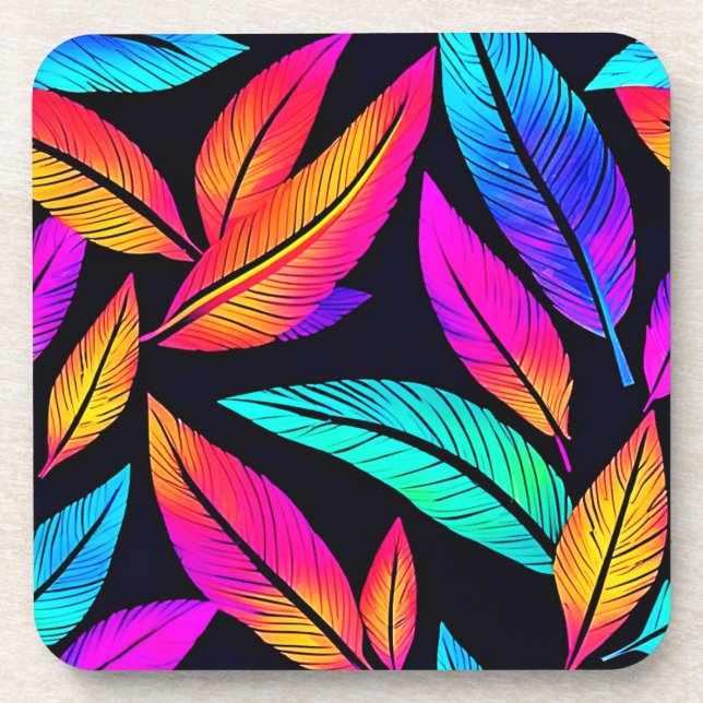 Neon Feather Pattern Die pulsierende Kunst Getränkeuntersetzer (Vorderseite)
