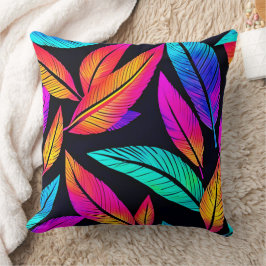 Neon Feather Pattern Die pulsierende Kunst Kissen