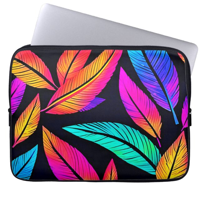 Neon Feather Pattern Die pulsierende Kunst Laptopschutzhülle (Vorderseite)