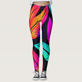 Neon Feather Pattern Die pulsierende Kunst Leggings