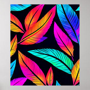 Neon Feather Pattern Die pulsierende Kunst Poster