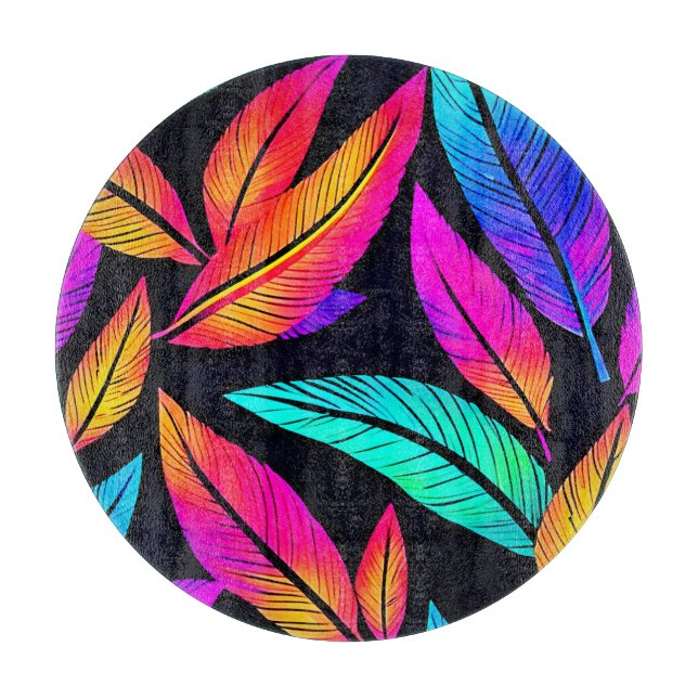 Neon Feather Pattern Die pulsierende Kunst Schneidebrett (Vorderseite)
