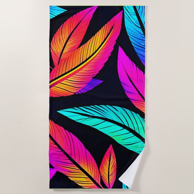 Neon Feather Pattern Die pulsierende Kunst Strandtuch (Vorderseite)
