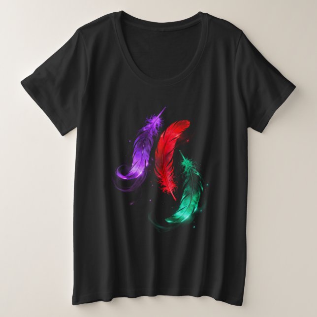 Neon Feder Glow Plus Size T-Shirt (Design vorne)