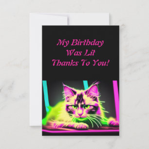 Neon Feline Fiesta Teen Girl Birthday Dankeskarte