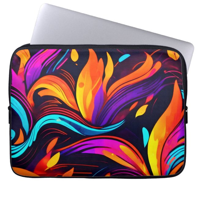Neon Fire Design mit feinen Icons Laptopschutzhülle (Vorderseite)