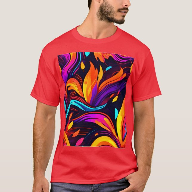 Neon Fire Design mit feinen Icons T-Shirt (Vorderseite)