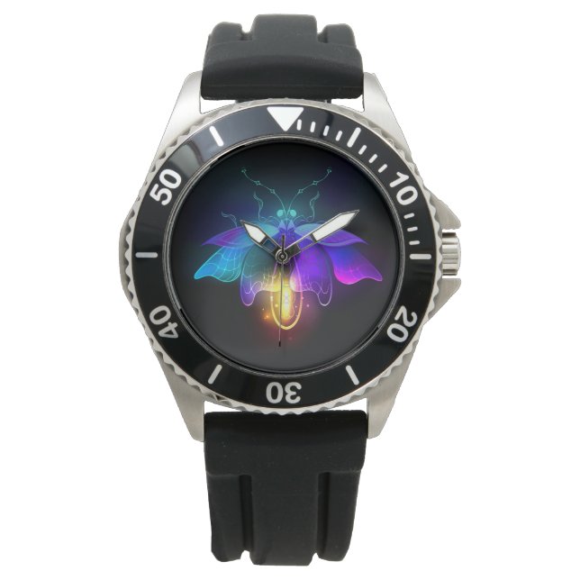 Neon Firefly auf schwarz Armbanduhr (Vorderseite)
