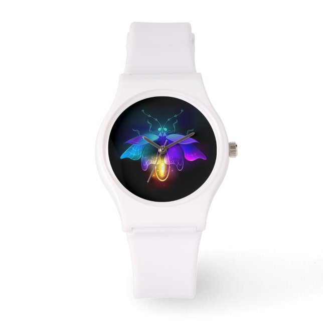 Neon Firefly auf schwarz Armbanduhr (Vorderseite)