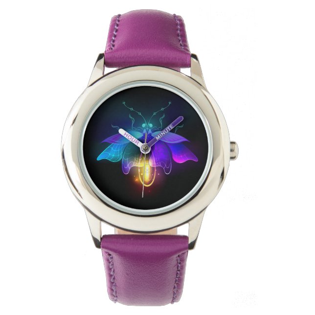 Neon Firefly auf schwarz Armbanduhr (Vorderseite)