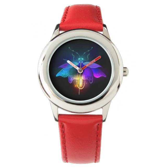 Neon Firefly auf schwarz Armbanduhr (Vorderseite)