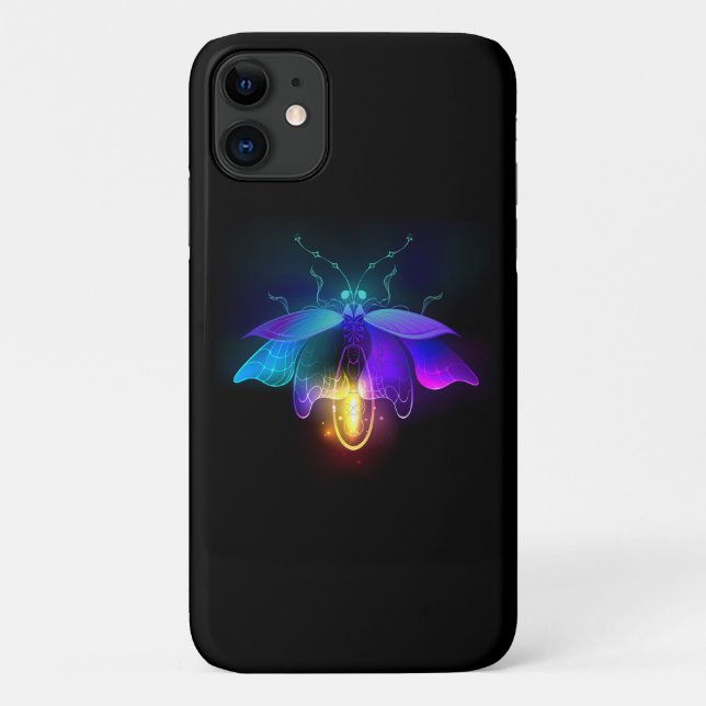 Neon Firefly auf schwarz Case-Mate iPhone Hülle (Rückseite)
