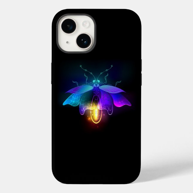 Neon Firefly auf schwarz Case-Mate iPhone Hülle (Rückseite)