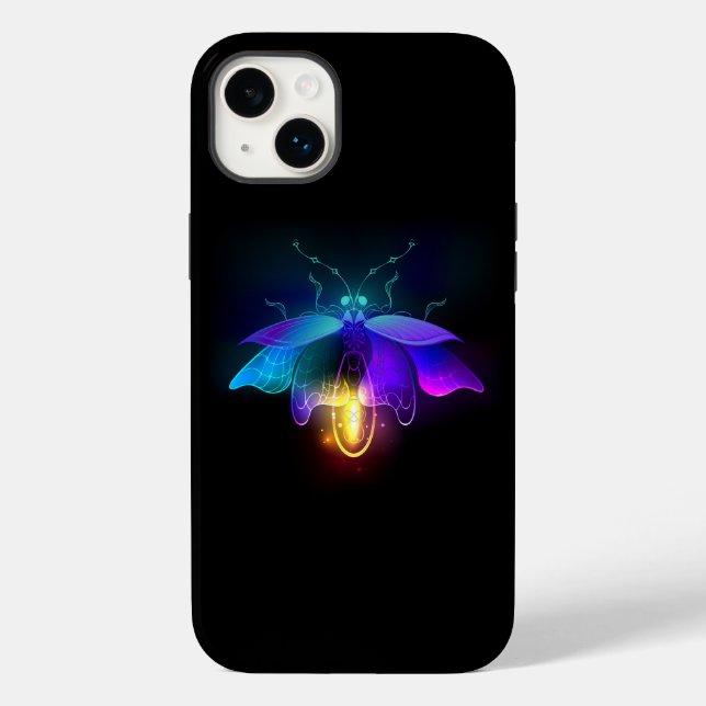 Neon Firefly auf schwarz Case-Mate iPhone Hülle (Rückseite)