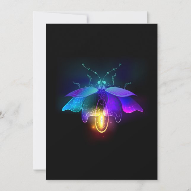 Neon Firefly auf schwarz Dankeskarte (Vorderseite)