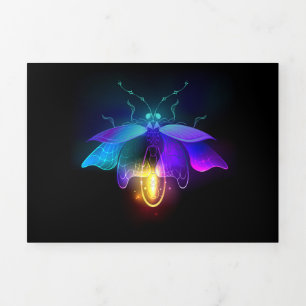Neon Firefly auf schwarz Dreifach Gefaltete Ankündigung