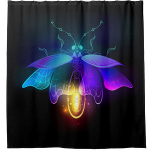Neon Firefly auf schwarz Duschvorhang