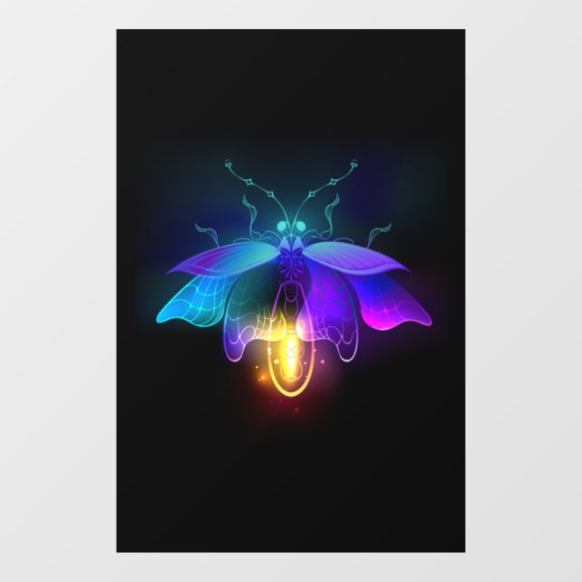 Neon Firefly auf schwarz Fensteraufkleber (Blatt)