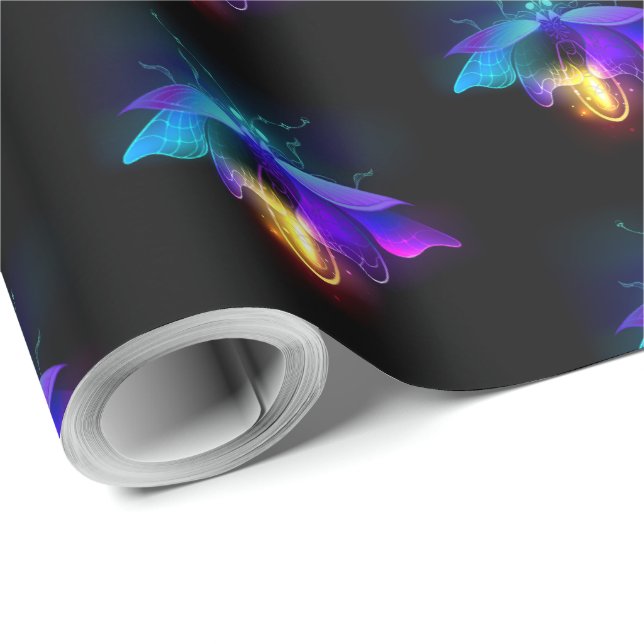 Neon Firefly auf schwarz Geschenkpapier (Rolleneckpunkt)