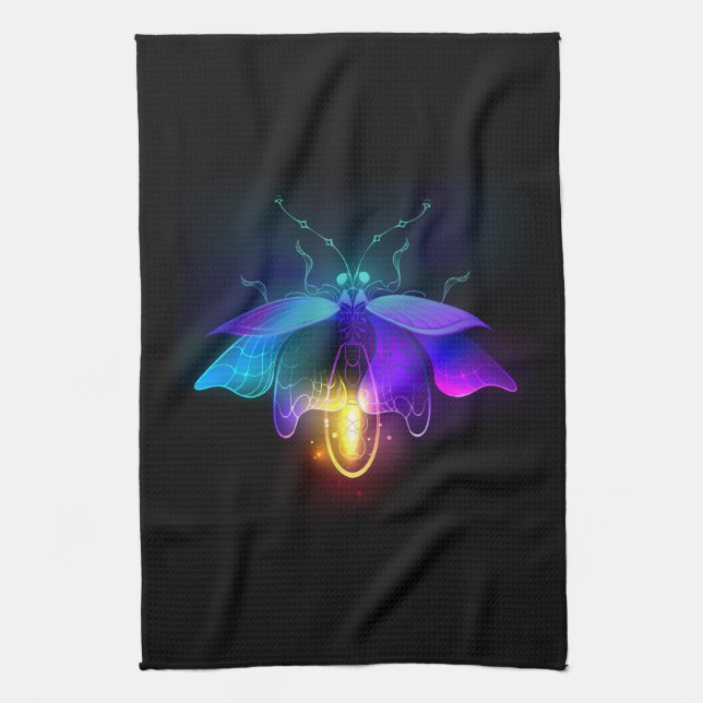 Neon Firefly auf schwarz Geschirrtuch (Vertikal)