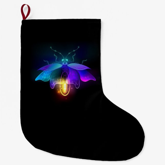 Neon Firefly auf schwarz Großer Weihnachtsstrumpf (Vorderseite)