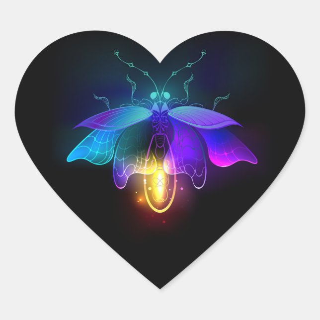 Neon Firefly auf schwarz Herz-Aufkleber (Vorderseite)