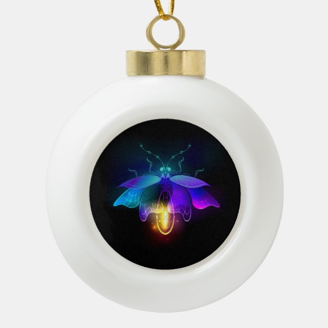 Neon Firefly auf schwarz Keramik Kugel-Ornament (Vorderseite)