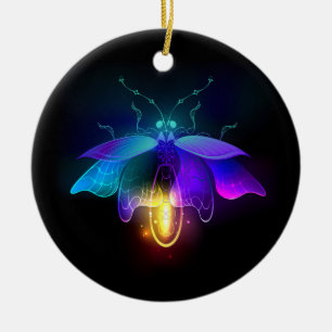 Neon Firefly auf schwarz Keramik Ornament