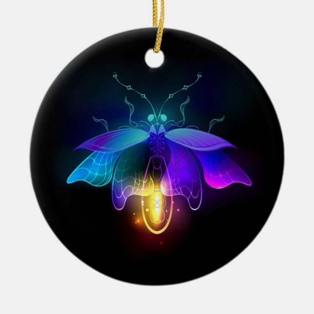 Neon Firefly auf schwarz Keramik Ornament (Vorne)