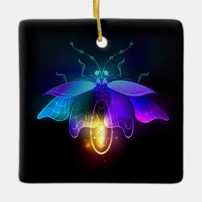 Neon Firefly auf schwarz Keramikornament (Vorderseite)