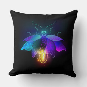 Neon Firefly auf schwarz Kissen