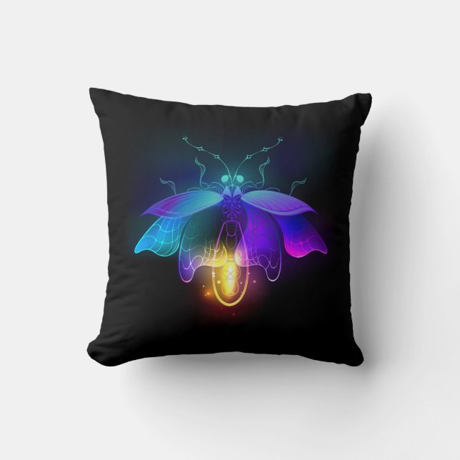 Neon Firefly auf schwarz Kissen (Vorderseite)
