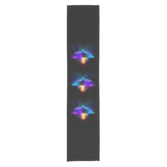Neon Firefly auf schwarz Kurzer Tischläufer (Vorderseite)