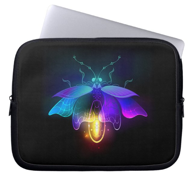 Neon Firefly auf schwarz Laptopschutzhülle (Vorderseite)