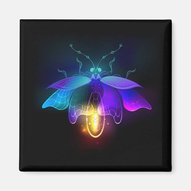 Neon Firefly auf schwarz Magnet (Vorne)