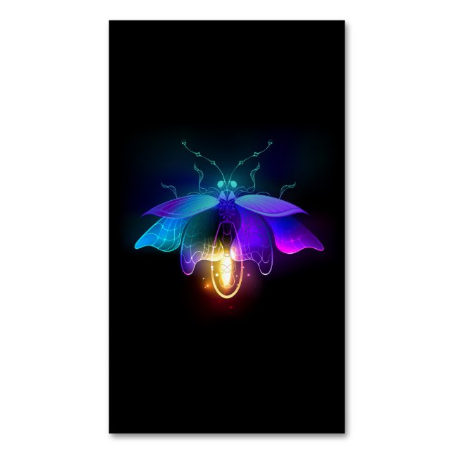 Neon Firefly auf schwarz Magnetische Visitenkarte (Vorderseite Vertikal)